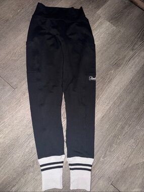 Bombshell Sportswear Black Leggings with White Stripe Cuffs